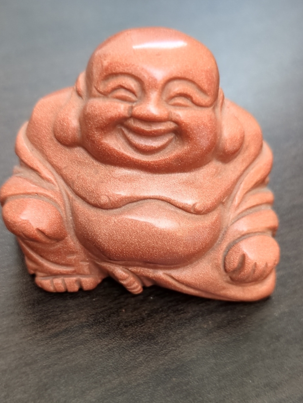 Laughing Buddha Figurine in Shimmery Goldstone